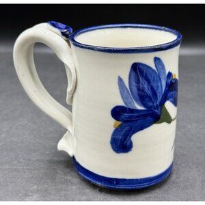 Salt Glaze Stoneware Mug Cobalt Blue Floral Hand Painted Pottery